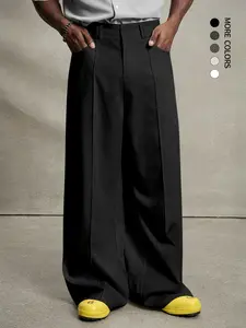 Casual Suit Pants, Wrinkle-Resistant Straight Leg, Fitted Y-Type, Button Fly, Pockets, All Seasons, Office Wear, Floor-Length