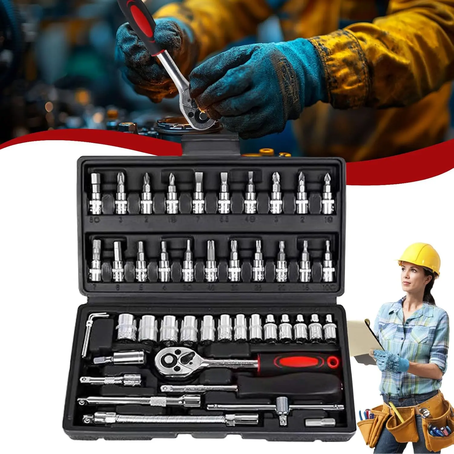 46 Pcs Tool Set Car Repair Machinery Tools Automotive Repair Tool Kit ...