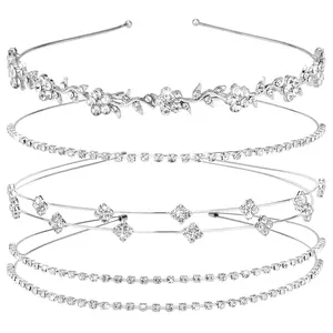 Rhinestone Headband Silver Bridal Wedding Headband Crystal Leaf Crown Metal Hairband Tiara Prom Hair Accessories for Women