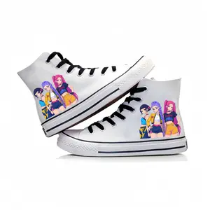K‑pop Cute Cartoon/Anime White Canvas Shoes — Unisex High‑Top Canvas Sneakers for Couples, Teens’ Training Flats, Non‑Slip Outdoor Casual Sports Shoes
