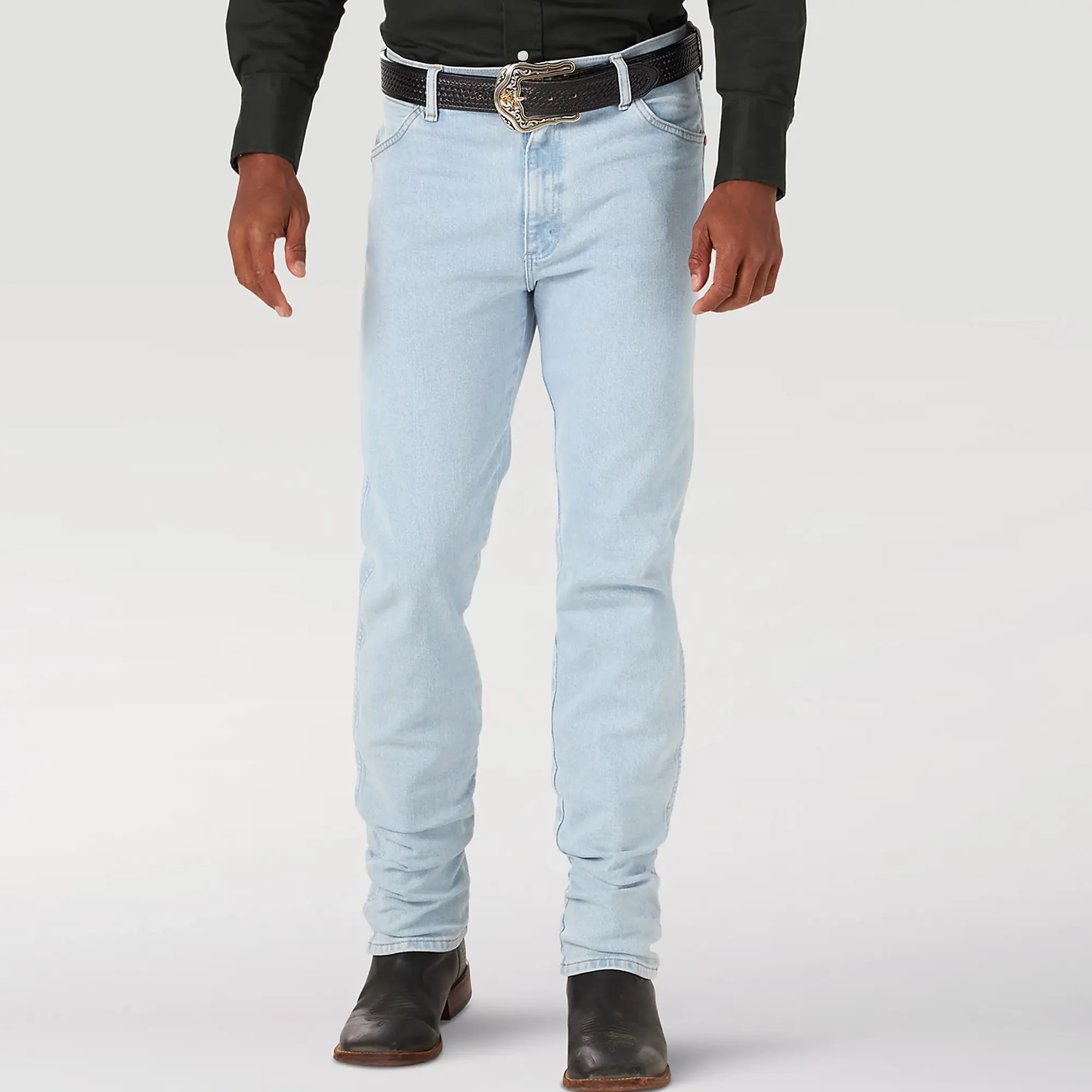 Wangler Cowboy Cut Original Fit Active Flex Jeans Color Bleach Below The Ankle Jean Material Comfortable Versatile Design