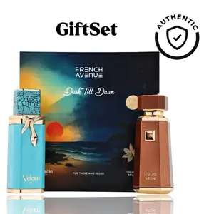 French Avenue Dusk Till Dawn Giftset | Vulcan Feu 3.4oz 100ML | Liquid Brun 3.4oz 100ML | 2 Piece set with best selling fragrances from French Avenue | Authenticity Guaranteed Made in UAE