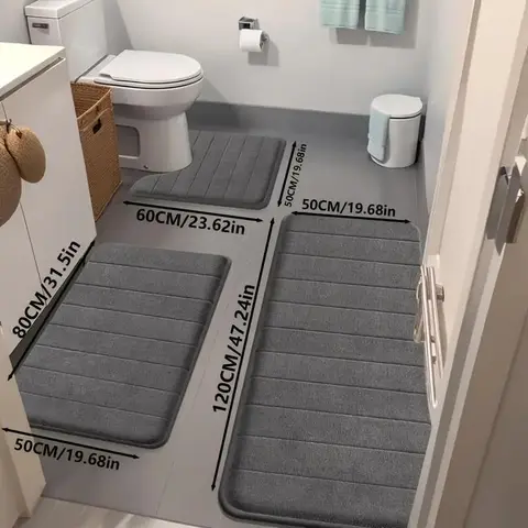 Bathroom Mat Set, 3 Counts/set Non-Slip Bathroom Toilet Mats, Nonslip Bathroom Rugs, Bathroom Floor Mat, Soft Comfortable Polyester Rug, Bathroom Accessories, Home Supplies, Bathroom Rug Sets, Bathroom Rugs Set