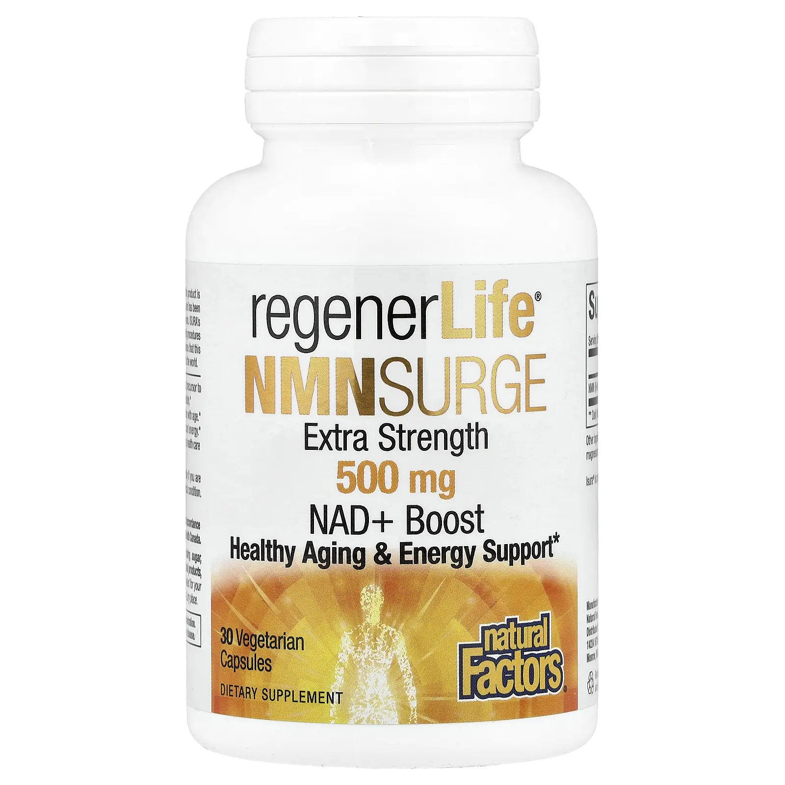 Natural Factors RegenerLife®, NMN Surge, 500 mg, 30 Vegetarian Capsules