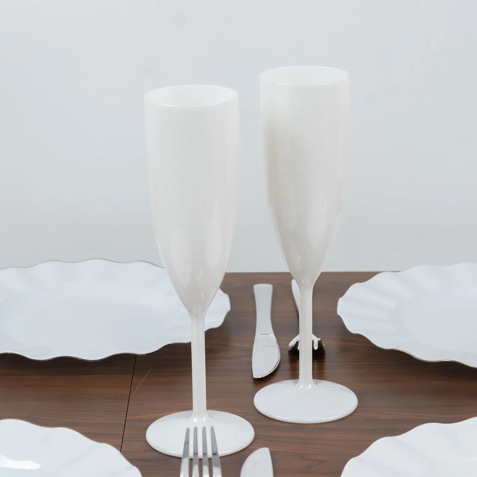 Shatterproof Tall Champagne Flutes - 12 Reusable 6oz Pearl White Plastic Toasting Glasses for Celebration, Special Occasions, Tall Flute