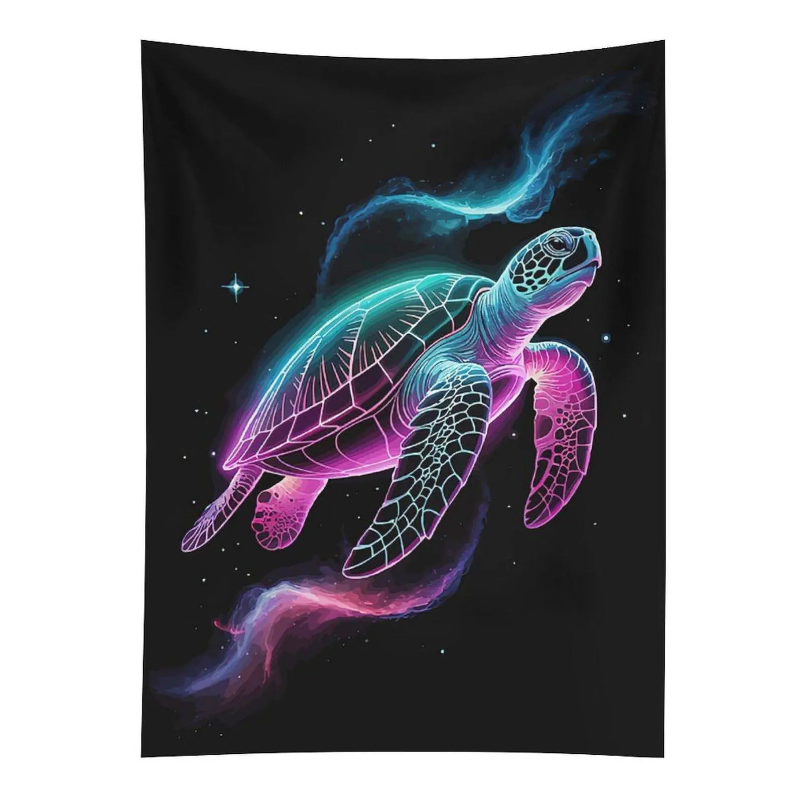 Neon Sea Turtle Tapestry - Classic Rectangle Polyester Wall Hanging Decor, Cosmic Theme Everyday Home Supplies for Ocean Animal Accent, Wall Hangings