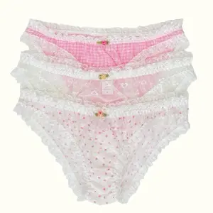Coquette Lace Bikini Full-Coverage Panties Mix (Pack of 3) with Playful Heart Print, Soft Polyamide Blend, Machine Washable, Unique Designs