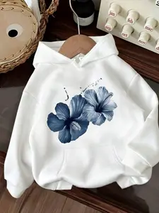 Women's Hooded Sweatshirt Fitted Fashion Trend Street Casual Youth Holiday Simple Campus Girl Personalized Floral Peony Pattern Sweet Fresh