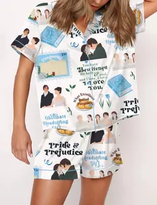 Pride And Prejudice Novel Satin Pajama Set Sleepwear for Summer Breathable Comfy