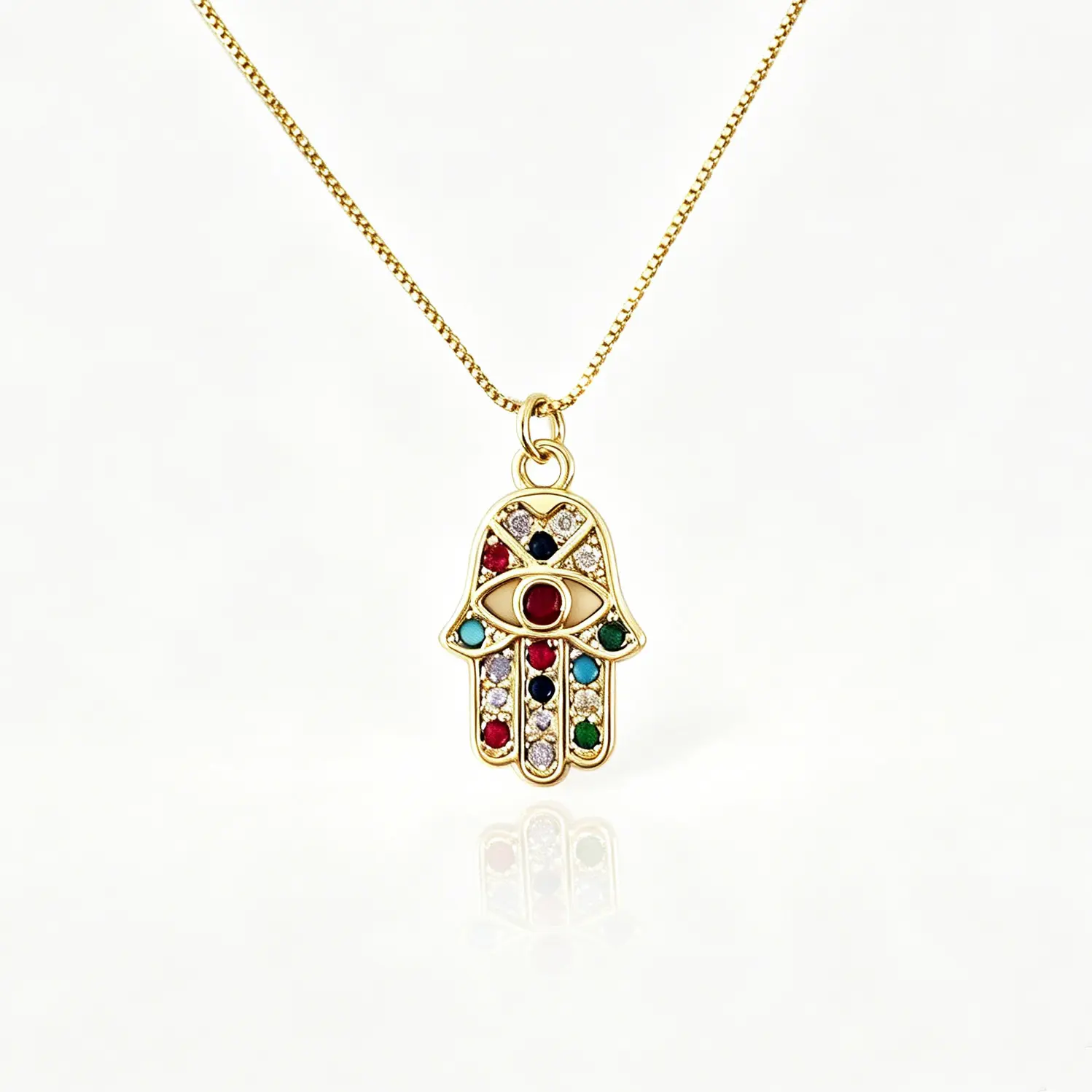 [Free 14K Gold Pendant] Colored Cubic Zirconia Hamsa Hand Necklace - Gold-Plated Evil Eye Protection & Abundance Crystal Charm Pendant, Exquisite Spiritual Jewelry for Women, Exquisite Jewelry Gift, Colored Necklaces, Crystal Charm Necklace