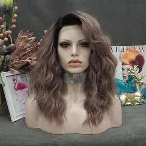 IMstyle Kiki Grape Purple with Dark rooting Shoulder lenth Water Wave 13*3 lace Front Synthetic-W-07-(LG41)