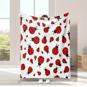 Warm Cozy Ladybug Pattern Flannel Blanket Ideal for Nap Sofa Bed Travel and AllSeason Use
