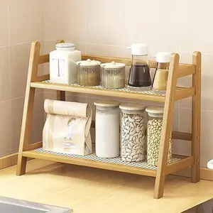 Durable 2-Tier Bamboo Countertop Storage Shelf - A-Frame Home Organizer Racks for Coffee Station, Bathroom, Ideal for Home Decor & Desk Accessories