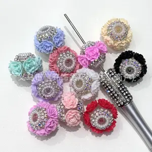 Through-Hole Heavy Craft Colorful Flower Ball Full Drill Round Beads String Beads Phone Chain Keychain DIY Handmade Jewelry Pendant Materials