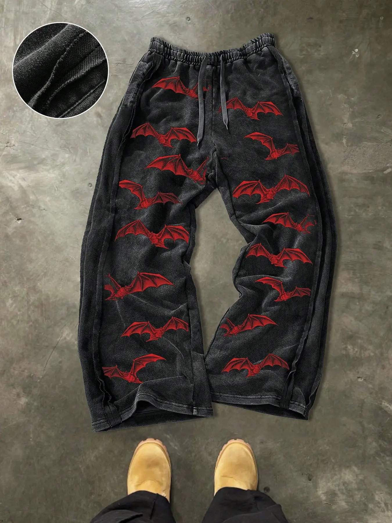 Men's Casual Cotton Sports Pants, Casual Comfy Sporty Trousers, Casual Sportswear Pants, Bat Print, Drawstring Waist, Ankle Length, Street Style, All Seasons, Perfect for Gifts, Drawstring Waist Athleisure