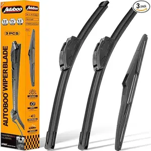 AUTOBOO 15"+15" Windshield Wipers with 13 Inch Rear Wiper Blade Replacement for Jeep wrangler JK 2008-2018,Jeep wrangler 2007-2017-Original Factory Quality (Pack of 3)