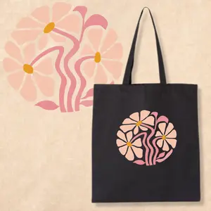 Retro Flower Tote Bag, Pastel Floral Canvas Tote, Aesthetic Minimal Bag, Cute Everyday Tote, Gift for Her