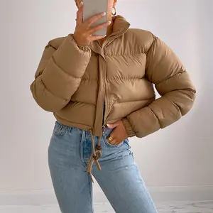 BIGWIG women's short down jacket, zipper thickened quilted short coat, drawstring winter down jacket, autumn and winter cotton jacket, windproof, waterproof and cold-proof cotton jacket, puffer jacket, fashionable zipper stand collar