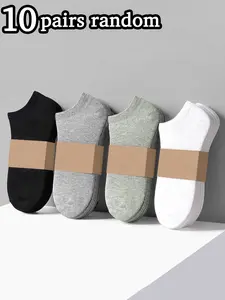 Breathable Comfort Thin Plain Color Socks, 10 Pairs Pack, Versatile Daily Wear, Random Colors, Perfect for Everyday Use
