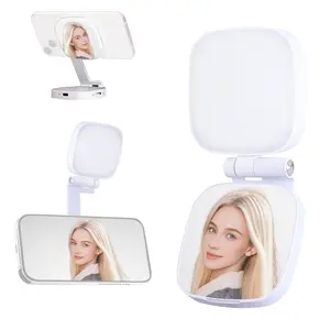 Mobile Magnetic Selfie Fill Light, Mini Portable Mirror Foldable Pocket Light, Magsafe Selfie Fill Mirror Travel Photography Artifact, Tri Color Light Live Photography Fill Light Device