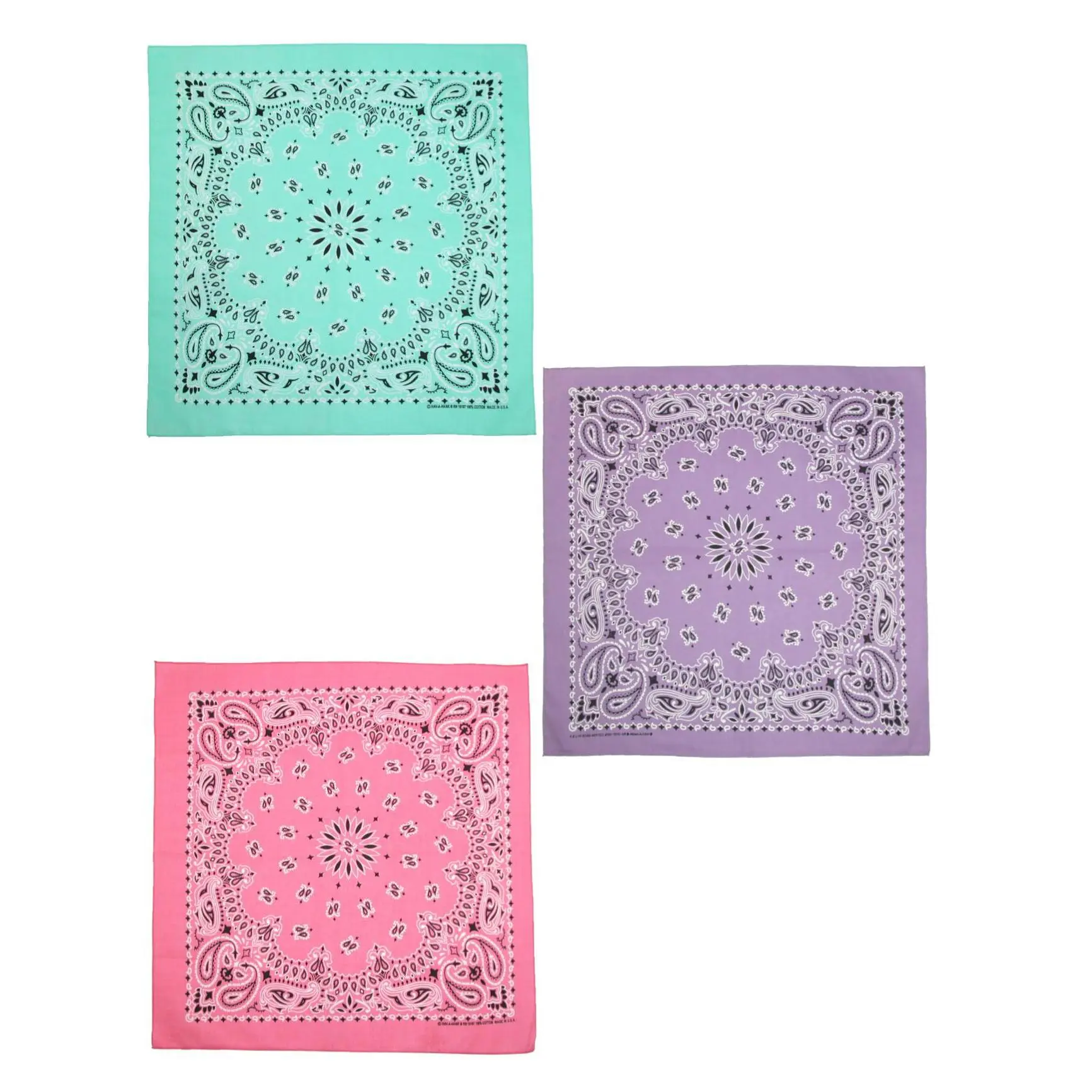ctm Women's Pastel Paisley Print Cotton Bandanas, Head Scarf and Wardrobe Accessory for Spring Fashion, Pack of 3, Paisley Print Scarf, Easter, Female, 3 Pack, Pack Of Three
