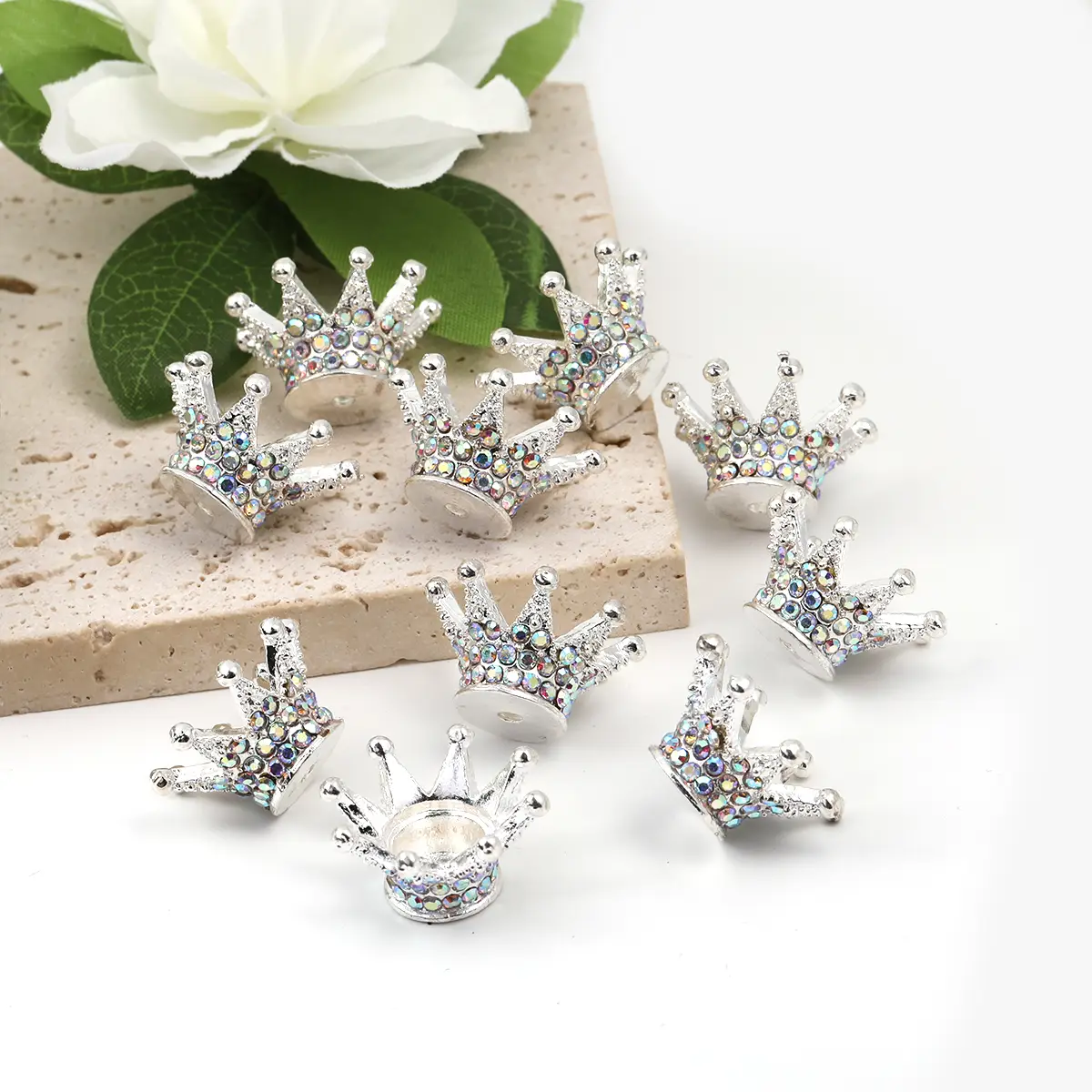【C20】Crown Charm Spacer Beads Zircon Rhinestone Beads for DIY Bracelet pen Jewelry Making
