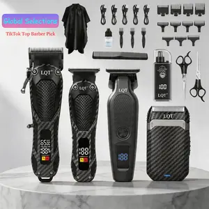 LQT Carbon Fiber 5-in-1 Men's Grooming Set, Professional Hair Clipper, T-Blade Trimmer, Foil Shaver & Nose Trimmer, LED Power Display, Cordless, All-In-One Kit, Home Salon Use, Ergonomic Design,Full Barber Accessories Set,  Ideal Gift for Men