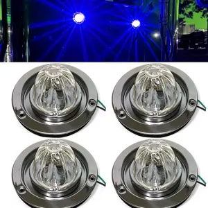 Set of 4 Glass Watermelon Style Clearance Lights — Available in Blue, White, Amber, Green, or Red — Equipped with Stainless Steel Round Bezels to Enhance Visibility.