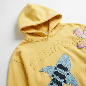 Women’s Y2K Oversized Hoodie Comfy Heavyweight Sweatshirt  Floral Applique Embroidery Vintage Indie Cozy Streetwear