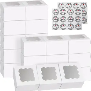 Auto-popup 3.39x3.39x2.48 Cake Boxes with Window, 12pcs Quick Fold Brown Bakery Boxes, Easy Assemble Gift Box for Pies, Cookies, Pastries, Chocolates, Dessert, Party, Wedding