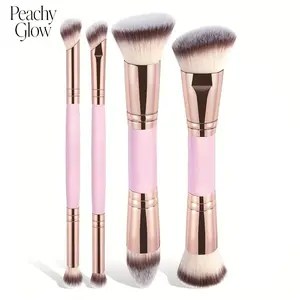 4-piece foundation make-up makeup brush double head beveled contour brush suitable for mixing liquid powder concealer cream blush brush eyes (pink)