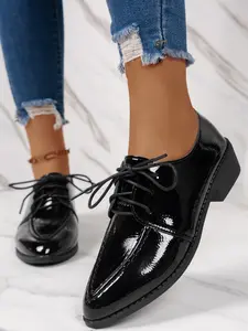 Women's Plus Size Pointed Toe Lace-Up Flats, Elegant Casual Design, Comfortable Daily Walking Shoes, Commuter Shoes Work, Available in Various Colors