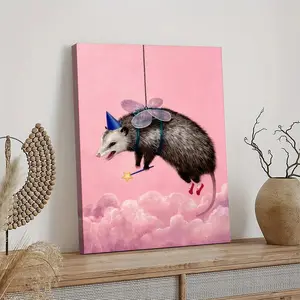 Quirky Opossum Print Bathroom Wall Art Aesthetic Room Poster Canvas Poster, Artistic Decoration Items Solid Color Printed Cute And Vibrant Poster for Bedroom, Dorm, Gaming Setup