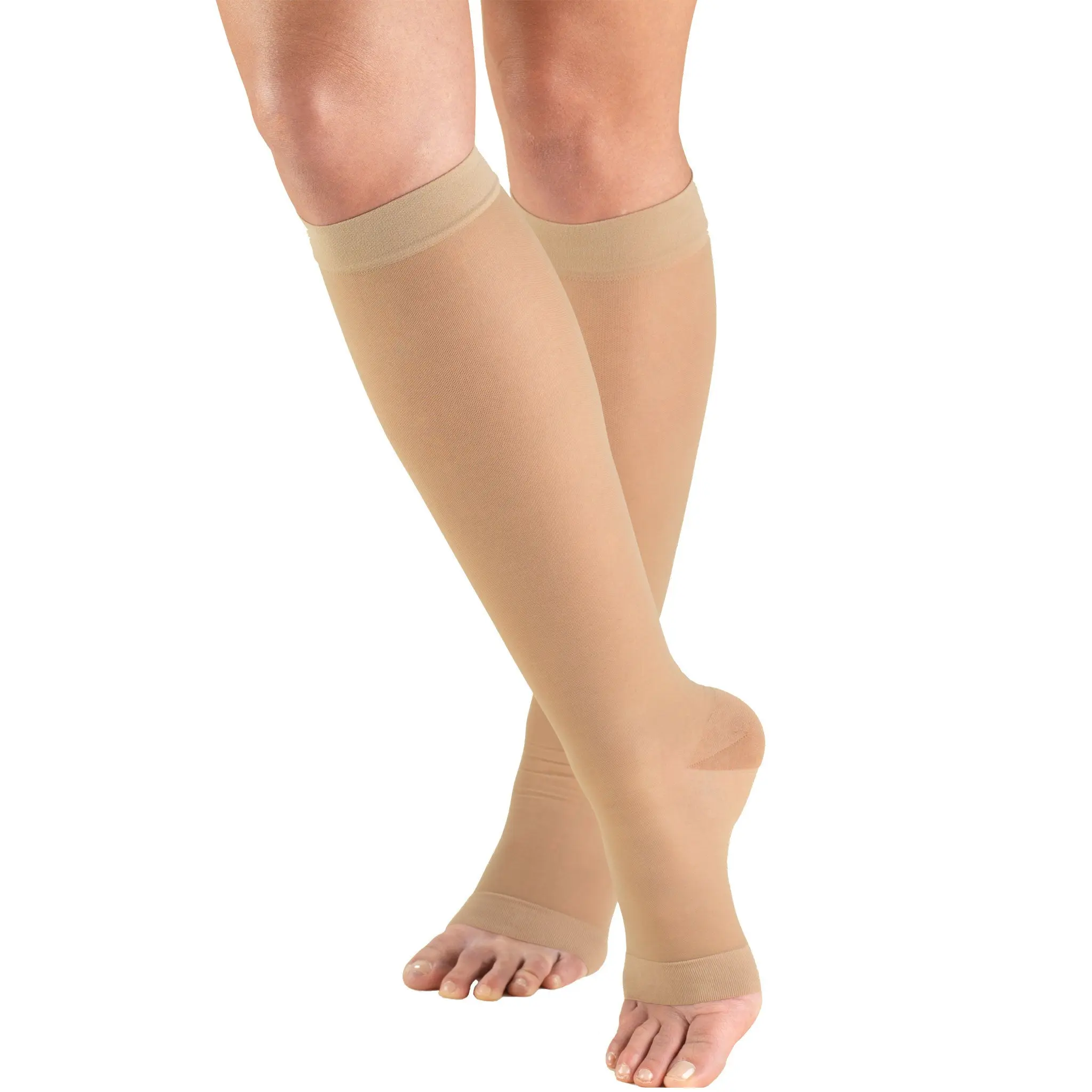 Knee High, Open Toe, Sheer Compression Stockings, 15-20 mmHg, Nude (Truform 1772)