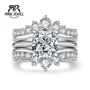 AnuJewel Moissanite Engagement Rings Bridal Set Cushion Cut 3CT D Color VVS1 S925 3-in-1 Wedding Promise Ring for Women Classic Jewelry Ring with Certificate