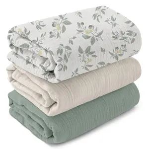 3 Pack Muslin Swaddle Blankets for Boys Girls, Organic Cotton (Oeko-Tex 100) Receiving Baby Blanket Large 40 x 38 inches, Soft Breathable Swaddling Wrap for Unisex Newborn