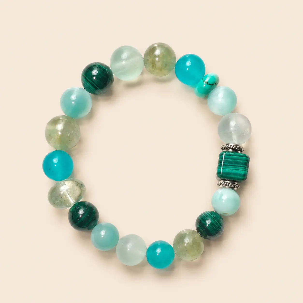 Forest Stream Malachite, Amazonite, Emerald & Larimar Bracelet