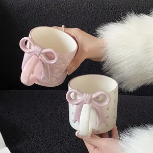 Novelty Coffee Mug with Bowknot Design, 1 Count Creative Heart-Pattern Ceramic Mug, Funny Accent Mug, Coffee Cup for Home Decor, Gift for Friends & Family, Drinkware, Valentine's Day Gift