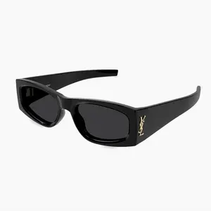 Pre-owned Saint Laurent Rectangle Logo Plaque Sunglasses Black/Gold SLG09