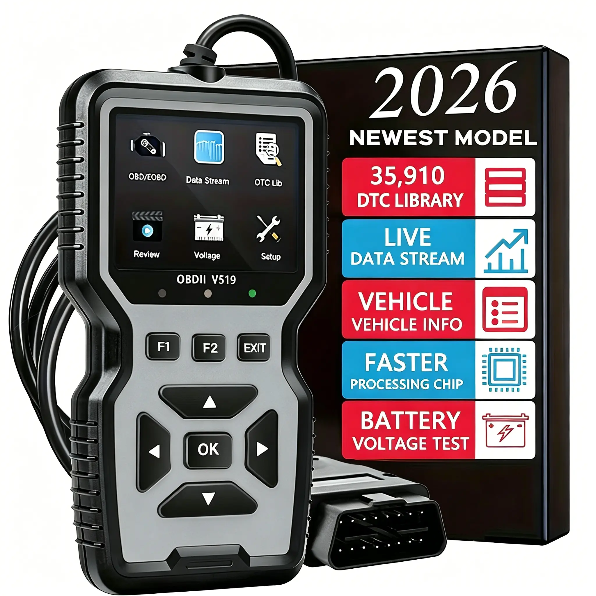 Handheld Compact OBD2 Car Diagnostic Scanner Tools and Gadgets, Car Accessories, Engine Diag Fault Code Reader & Eraser, Mode 6/8 OBDII/EOBD Scan Tool with Battery Tester & I/M Readiness (OBD2 Protocol Compatible)