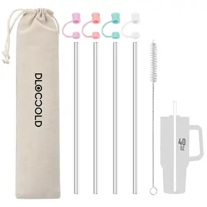 Reusable Drinking Straw Set, Plastic Reusable Straw, Including 4 Straw & 4 Random Color Straw Topper & 1 Straw Brush, Straw & Straw Cap Set for 40 oz Tumbler (Tumbler Not Included)