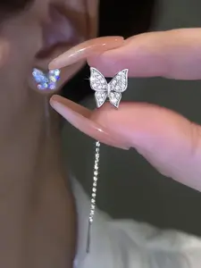 Fashionable Butterfly Design Dangle Earrings, Elegant Rhinestone Decor Earrings for Women, Trendy All-match & Exquisite Jewelry for Birthday Gift