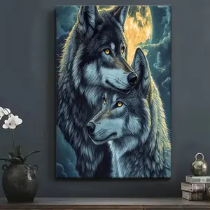 1 Piece with Frame Stunning Wolf Under Moonlight Sky Canvas Print Wall Art Direct Hanging Decorative Painting, Suitable for Living Room, Dining Room, Corridor, Office, Bedroom Decoration, Room Decoration, Wall Decoration, Home Decoration, Perfect Gift for