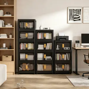 Stackable Foldable Storage Box Cabinet with Wheels - Home Organizer for Customizable Storage Space, Standalone or Vertical Stackable Unit with Individual Wheels