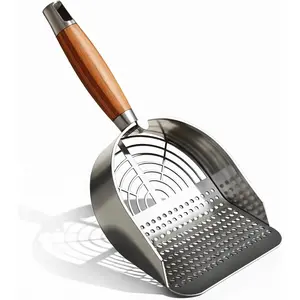 Cat Litter Scoop 304 Stainless Steel Litter Shovel, Heavy Duty Litter Sifter, Litter Scooper with Wooden Handle Dual Sifting Design Perfect for Cat Litter Box Cleaning