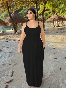 USBOUTIQUE CHIC Women's Stretchy Comfortable Long Maxi Dress Casual Lounge Everyday Relaxed Fit Plus Size Summer Dress