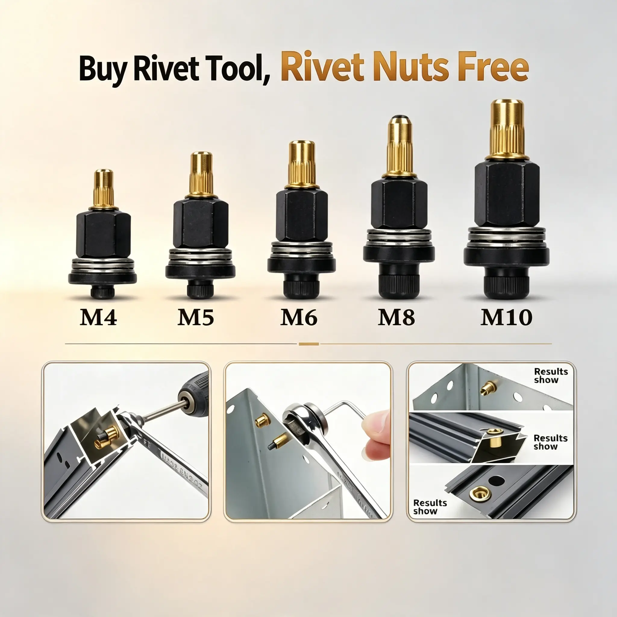 Rivet Nut Tool Head Set, M4 M5 M6 M8 M10 Manual Riveting Adapter for Drill & Wrench,Manual Riveter Rivnuts Tool Accessory for Automotive Repair