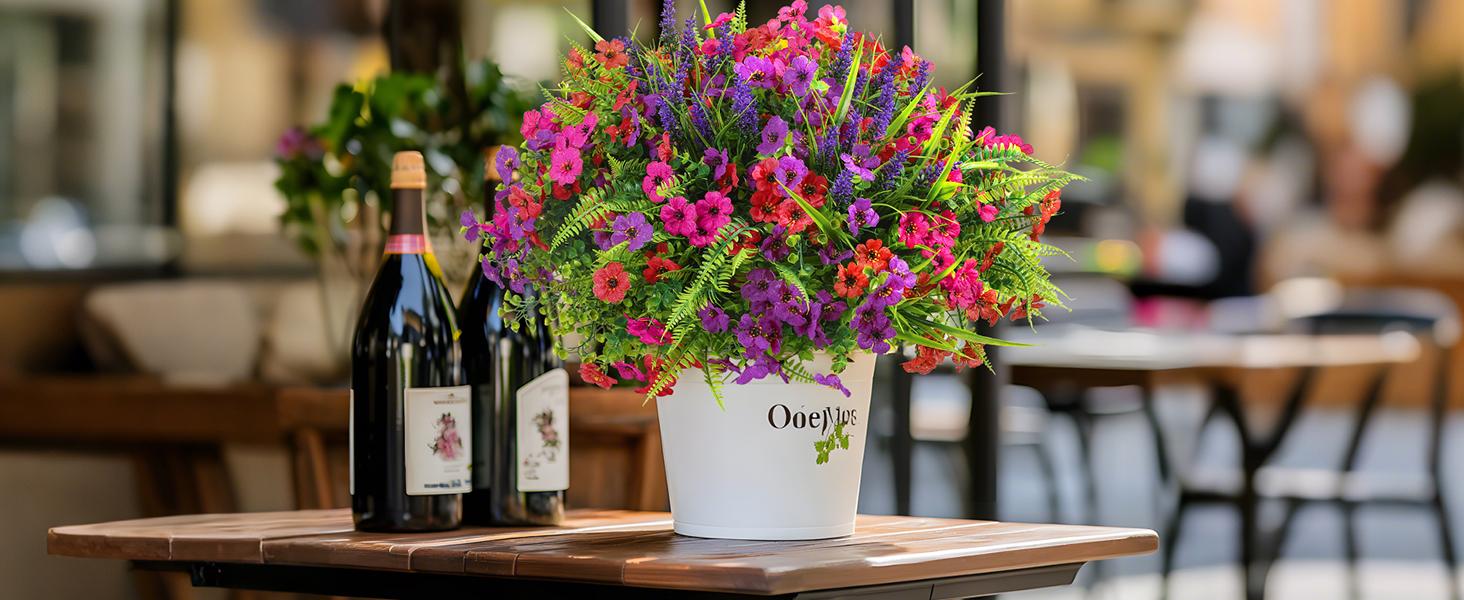 SHareconn 24/48 Bundles Artificial Flowers for Outdoors Spring Summer Decoration, UV Resistant Eucalyptus Violet and Lavender Silk Fake Plants for Outside Indoor Yard Home Patio Decor, Red Rose Purple