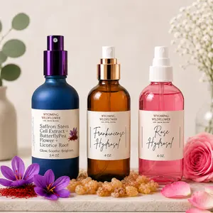 Toner Trio- Frankincense & Rose Hydrosols + Saffron Stem Cell Extract- Brighten, Soothe, Hydrate