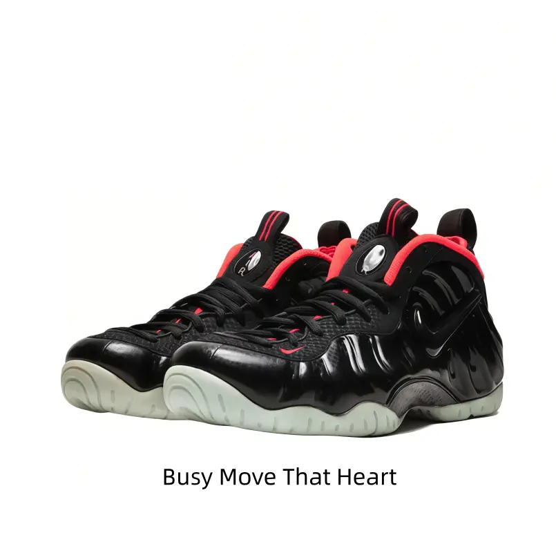 Gloss Black Foam Molded High Top Basketball Sneakers, Bright Red Collar Trim Striped Heel Pull Tabs Luminous Light Green Outsole Wave Shell Retro Street Shoes